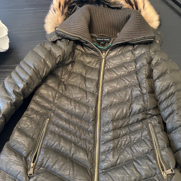 Andrew Marc Womens Green Quilted Down Jacket, Removable Hood - Size Medium - Picture 2 of 10